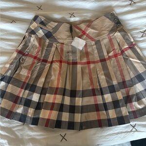 Burberry Beige and Red Plaid A-Line Skirt